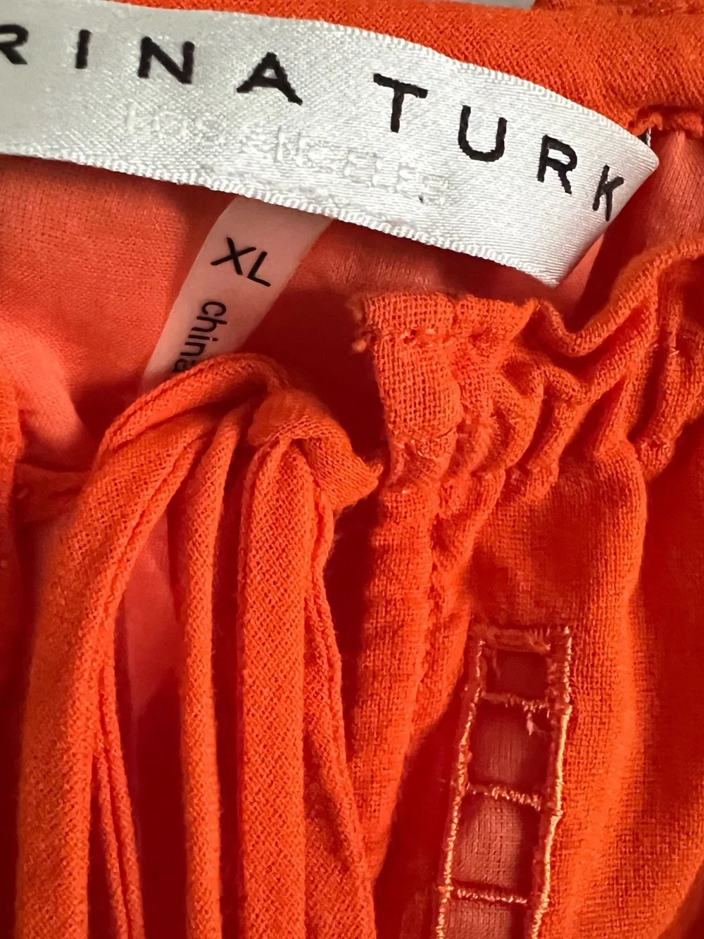 Trina Turk Orange Resort Blouse V Neck Tie Peasant Blouse Sx X-Large